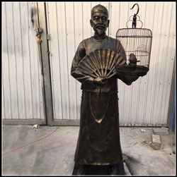 古代人物遛鳥(niǎo)銅雕