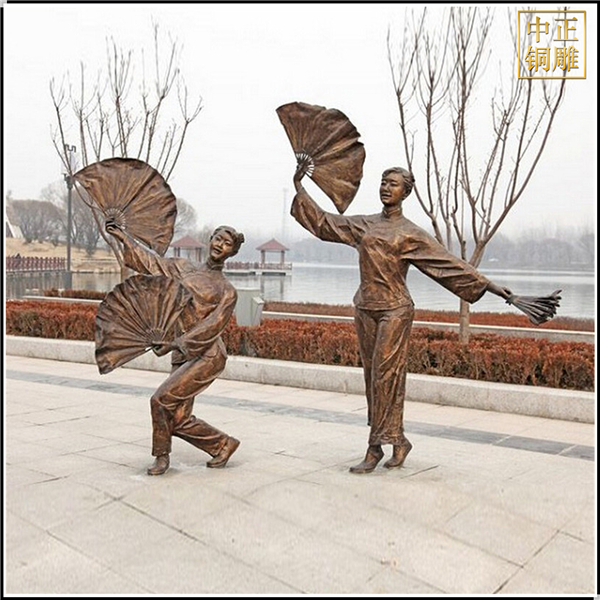 公園扭秧歌人物銅雕塑