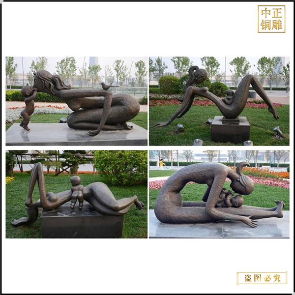 各種抽象母女銅雕塑