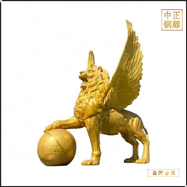 黃銅飛獅戲球銅雕